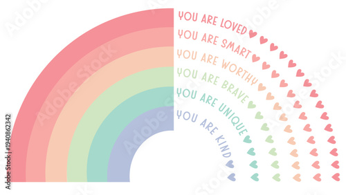 Citrus Rainbow Affirmations Poster with Hearts, You Are Loved Inspirational Wall Art for Kids Room, Nursery, Positivity and Self Love
