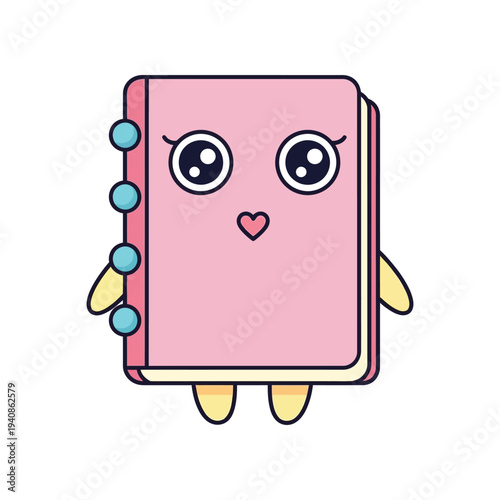 Cute Pink Cartoon Book Character Face.