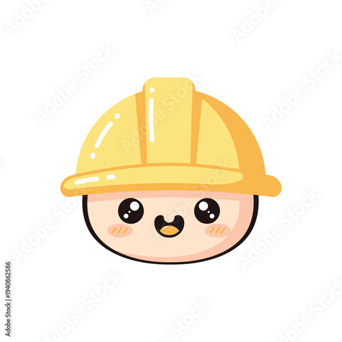 Cute cartoon character wearing yellow hardhat.