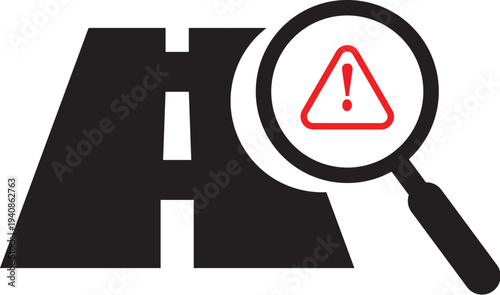 Warning sign on magnifying glass over letter A symbol