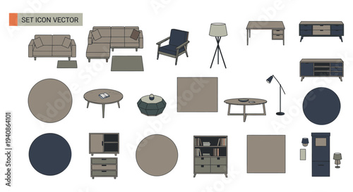 modern minimalist furniture icons vector set illustrating stylish home decor for interior design concepts clean aesthetic.