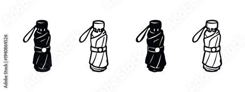 Folded Umbrella Vector Icon Set. Compact Rain Protection Symbols in Line Art and Filled Styles.