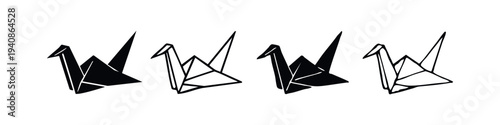 Origami Paper Crane Icons Set. Traditional Japanese Culture and Art Symbols Vector Illustration.