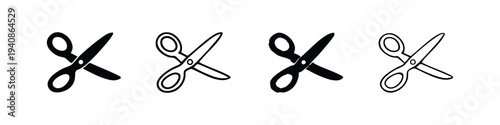 Scissors Icons Set. Cutting Tool for Tailoring, Hairdressing, or Crafting Vector Illustration.