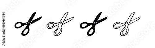 Open Scissors Icons Set. Cutting Tool for Tailoring, Hairdressing, or Crafting Vector Illustration.