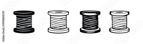 Spool of Thread Icons Set. Sewing and Crafting Supply Vector Illustration.