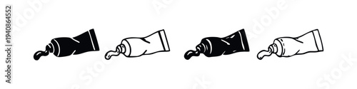 Hand-Drawn Paint Tube Icons with Squeezed Paint for Art and Creative Projects.