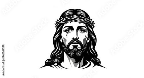 Dramatic illustration of Jesus Christ with crown of thorns