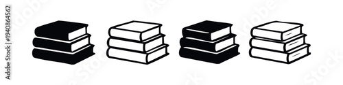 Hand-Drawn Stacks of Books Icons Representing Learning and Reading.