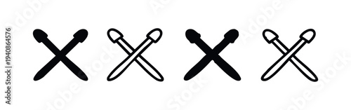 Hand-Drawn Crossed Sewing Pin Icons - Crafting, Tailoring, and Fabric Work.