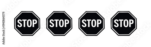 Row of four black and white stop sign icons.