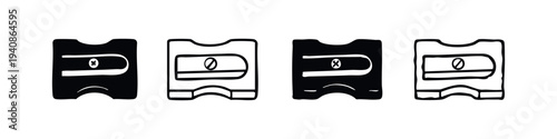 Four black and white pencil sharpener icons in different styles.