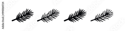 Set of Stylized Pine Tree Branch and Needle Silhouettes