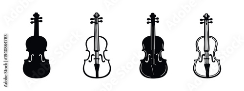 Set of Four Violin Musical Instrument Icons