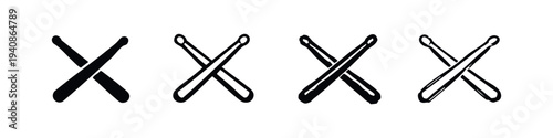 Set of Four Hand-Drawn Crossed Drumsticks Icons