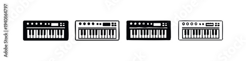 Electronic Music Synthesizer Keyboard Vector Icons Set
