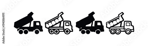 Dump Truck Heavy Equipment Icons with Elevated Bed