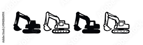 Excavator and Digging Machine Icons for Construction
