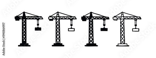 Construction Tower Crane Icons with Lifting Box Loads