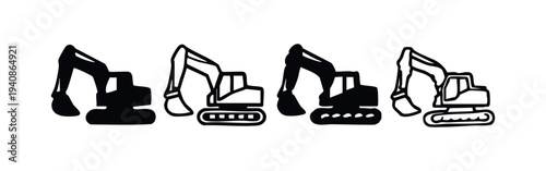 Construction Excavator Heavy Machinery Icons Set