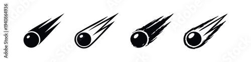 Stylized comet icons with core detail, solid and outline vector illustrations for space and celestial objects