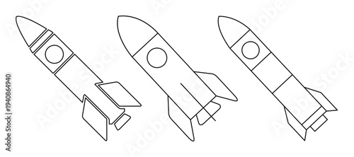 set of outline vector design rocket icons