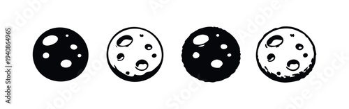 Moon or Cratered Planet Icon Set - Lunar Surface Symbols