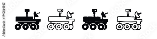 Mars Rover Space Vehicle Icon Set - Planetary Exploration Symbols