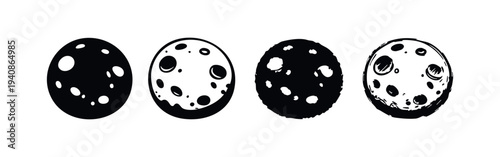 Diverse Cratered Orb Icons Set - Lunar and Planetary Symbols