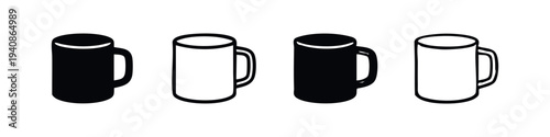 Simple Black and White Beer Mug Icons Set