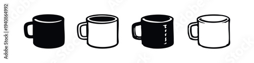 Stylized Black and White Beer Mug Icons Set