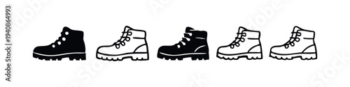 Collection of Black and White Hiking Boot Icons