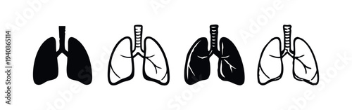 Human Lungs Anatomy Icon Set. Respiratory System Organ Symbol. Healthcare and Medical Illustration.