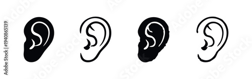 Hand Drawn Outline and Silhouette Human Ear Icons
