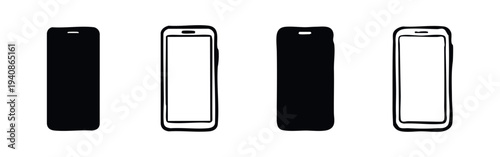 Blank smartphone screen outline icon set. Modern mobile phone device with subtle top notch symbols.