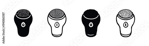 Skincare Facial Cleansing Device Icon Set. Electric Face Brush Symbols for Beauty and Personal Care.