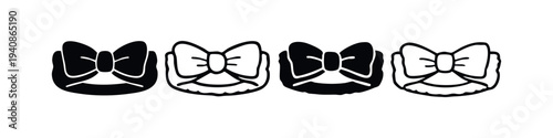 Bow Hair Tie Icon Set. Ribbon Bow Hairband or Scrunchie Symbols for Fashion and Accessories.