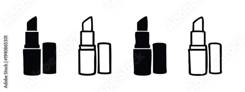 Hand Drawn Lipstick Icon Set for Beauty and Makeup. Cosmetic Lip Care Product Doodle Collection.