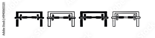 Dip bar set of icons. Gymnastics parallel bars and pull up equipment for strength training and calisthenics.
