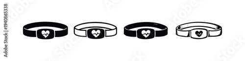 Fitness tracker wristband set of icons with heart rate monitor symbol for health and activity tracking.
