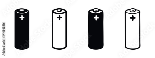 Battery icons set. Simple vector illustration of AA or AAA power cells in various styles.