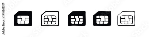 SIM card icons set. Mobile phone communication concept vector illustration in different styles.