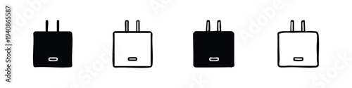 USB Wall Charger Adapter Block Icon Set