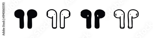 Classic Wireless Earbuds Bluetooth Headphones Icon Set