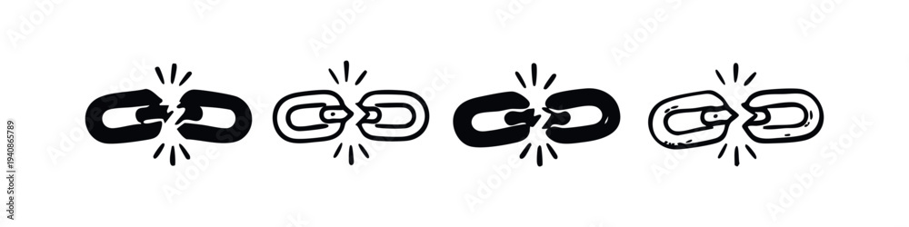 Obraz premium Broken Chain Link Icons. Disconnection Symbol Vector Set. Severed Link Glyph Collection.