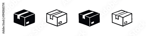 Delivery box icon set. Isometric shipping parcel symbols for logistics and ecommerce. Vector illustration.