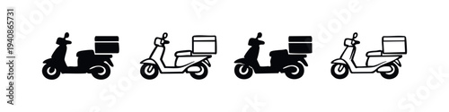 Food delivery scooter icon set. Express delivery motorcycle symbols for courier services. Vector illustration.