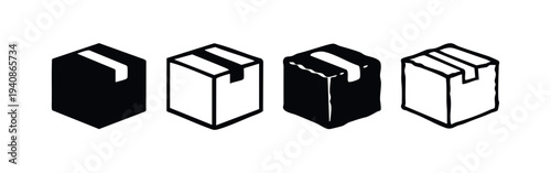 Isometric Delivery Box Icons Set. Cardboard Parcel and Package Symbols in Solid and Outline Styles.