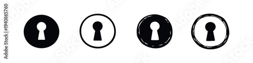 Keyhole Icons Set with Circular Background. Security and Access Symbols in Solid and Outline Styles.