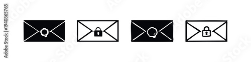 Secure Envelope Icons Set with Padlock. Private Mail and Confidential Document Symbols.